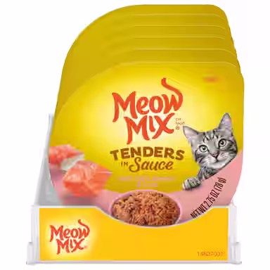 Meow Mix Tenders in Sauce with Real Salmon & Crab