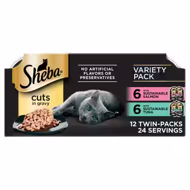 Sheba Perfect Portions Grain-Free Salmon & Sustainable Tuna Cuts in Gravy Entree Variety Pack