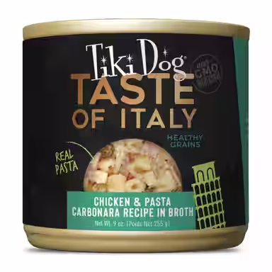 Tiki Dog Taste of the World Italy NON GMO Chicken & Pasta Carbonara Recipe
