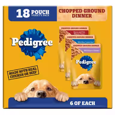 Pedigree Chopped Ground Dinner Variety Pack Chicken, Filet Mignon & Beef