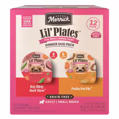 Merrick Lil’ Plates Dinner Duos Itsy Bitsy Beef Stew & Petite Pot Pie Variety Pack