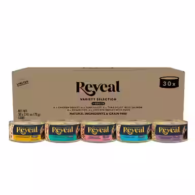 Reveal Fish & Chicken Variety Selection in Broth Grain-Free Flaked