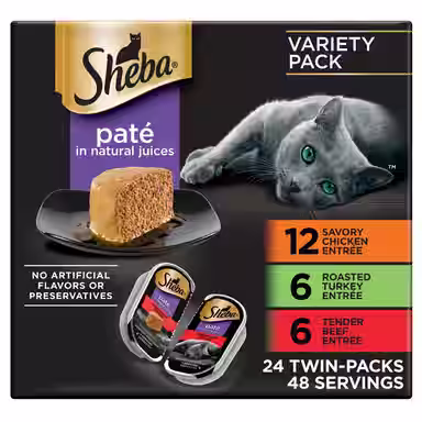 Sheba Perfect Portions Grain-Free Savory Chicken, Roasted Turkey & Tender Beef Pate Variety Pack