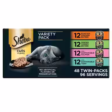 Sheba Perfect Portions Chicken, Turkey, Tuna & Salmon Variety Pack Grain-Free Cuts in Gravy