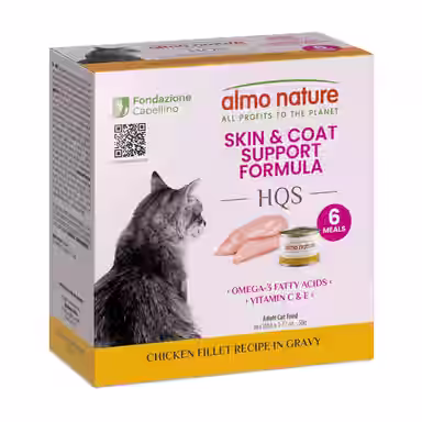 Almo Nature HQS Supportive Formulas Skin & Coat Support Formula Shredded Chicken Fillet Recipe in Gravy