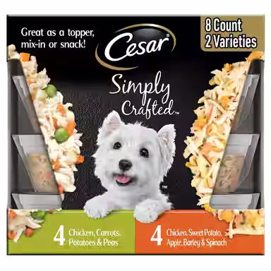 Cesar Simply Crafted Variety Pack Chicken, Carrots, Potatoes & Peas & Chicken, Sweet Potato, Apple, Barley & Spinach Limited-Ingredient