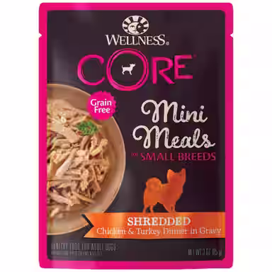 Wellness CORE Grain-Free Small Breed Mini Meals Shredded Chicken & Turkey in Gravy
