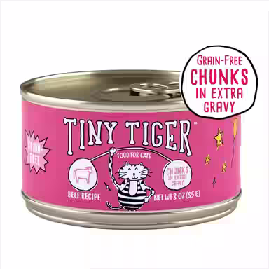 Tiny Tiger Grain-Free Chunks in EXTRA Gravy Beef Recipe