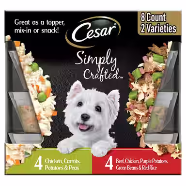Cesar Simply Crafted Variety Pack Chicken, Carrots, Potatoes & Peas & Beef, Chicken, Purple Potatoes, Green Beans & Red Rice