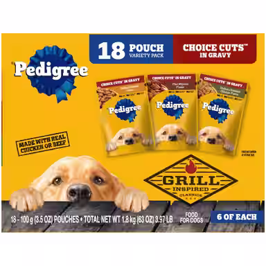 Pedigree Choice Cuts in Gravy Variety Pack, Hickory Smoked Chicken Flavor, Grilled Chicken Flavor in Sauce & Filet Mignon Flavor in Gravy