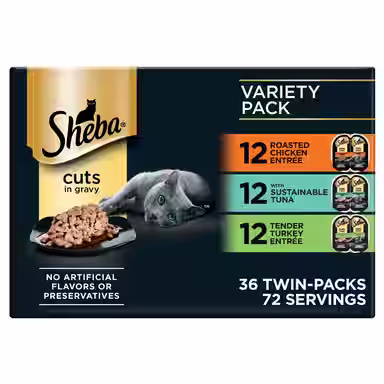Sheba Perfect Portions Chicken, Tuna & Turkey Variety Pack Grain-Free Cuts in Gravy