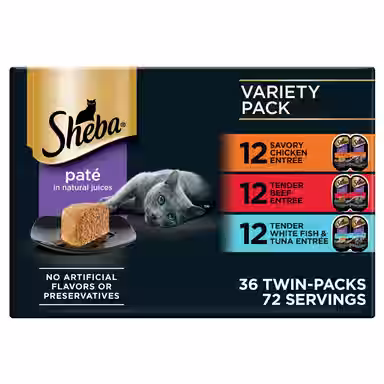 Sheba Perfect Portions Savory Chicken, Beef, Whitefish & Tuna Variety Pack Grain-Free Pate
