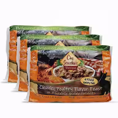 Scoochie Pet Chef Scoochies Recipe Variety Pack with Real Chunky Poultry in Savory Gravy Wet Cat Food Pouch