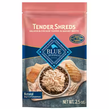 Blue Buffalo Tender Shreds Salmon & Chicken Toppers in Savory Broth,