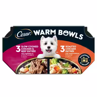 Cesar Warm Bowls Variety Pack Chicken & Beef Entree & Roasted Chicken Entree Shredded