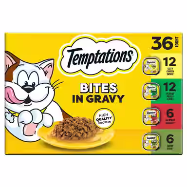 Temptations Chicken, Seafood, Backyard Cookout & Catnip Variety Pack Bites in Gravy