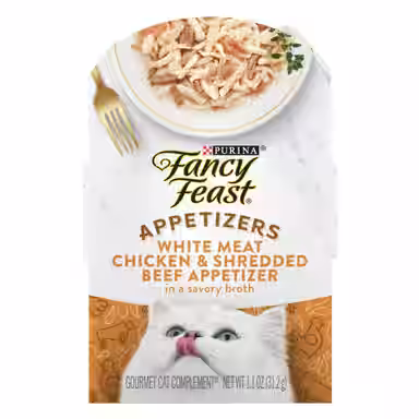 Fancy Feast Appetizers Grain-Free White Meat Chicken & Shredded Beef Appetizer in Savory Broth