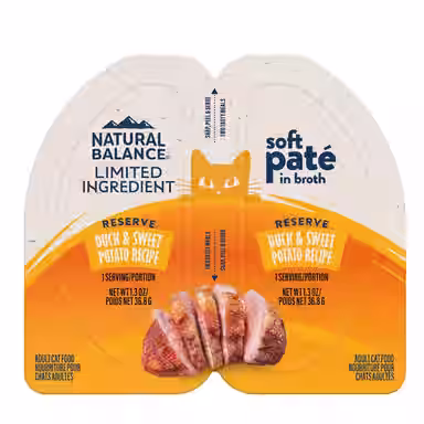 Natural Balance Reserve Split Cup Duck & Sweet Potato Recipe Limited Ingredient Soft Pate in Broth