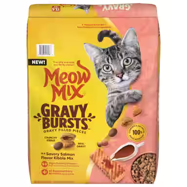 Meow Mix Gravy Bursts Savory Salmon Flavor Kibble Mix Gravy Filled