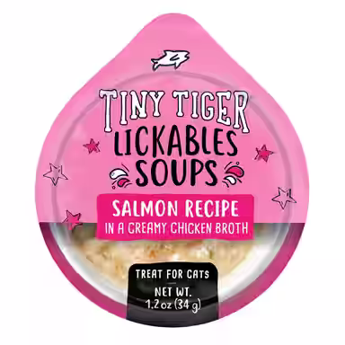 Tiny Tiger Lickables Soup Salmon Recipe in a Creamy Chicken Broth