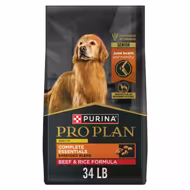 Purina Pro Plan Complete Essentials Adult 7+ Shredded Blend Beef & Rice High Protein Formula with Probiotics