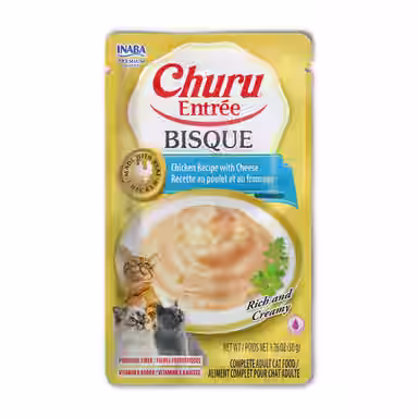 Inaba Churu Entrée Chicken Recipe with Cheese Bisque Grain-Free, High Moisture, Prebiotic Bits-in-Broth