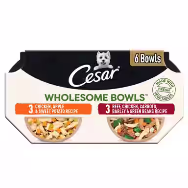 Cesar Wholesome Bowls Variety Pack Beef, Chicken, Carrots, Barley & Green Beans Recipe & Chicken, Apple & Sweet Potato Recipe Small Breed