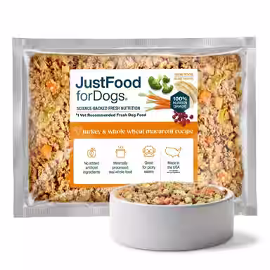 JustFoodForDogs Turkey & Whole Wheat Macaroni Recipe Frozen Human-Grade Fresh
