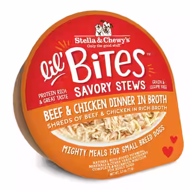 Stella & Chewy's Lil Bites Savory Stews Grain-Free Beef & Chicken in Broth Flavored Shredded Small Breed