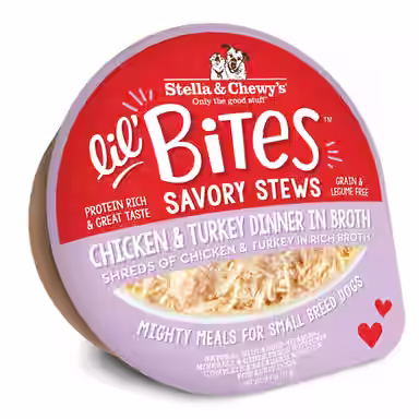 Stella & Chewy's Lil Bites Savory Stews Grain-Free Chicken & Turkey in Broth Flavored Shredded Small Breed