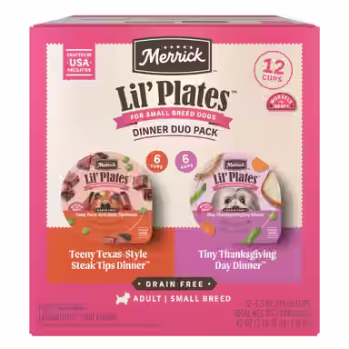 Merrick Lil’ Plates Dinner Duos Teeny Texas Steak Tips Dinner & Tiny Thanksgiving Day Dinner Variety Pack