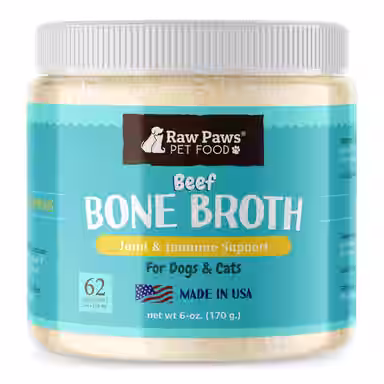 Raw Paws Grass-Fed Beef Bone Broth Powder for Dogs & Cats, Pet Supplement & Grain-Free Food Topper