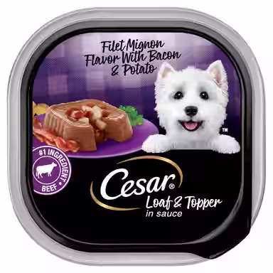 Cesar Loaf & Topper in Sauce Filet Mignon Flavor with Bacon & Potato Grain-Free Small Breed