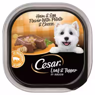 Cesar Loaf & Topper in Sauce Ham & Egg Flavor with Potato & Cheese Grain-Free Small Breed