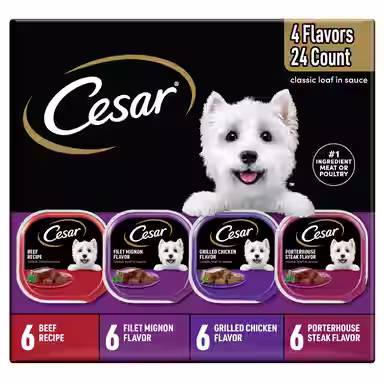 Cesar Classic Loaf in Sauce Beef Recipe, Filet Mignon, Grilled Chicken & Porterhouse Steak Flavors Variety Pack Grain-Free Small Breed