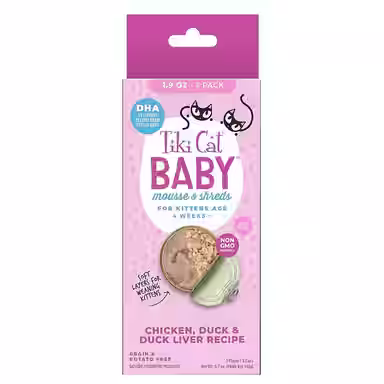 Tiki Cat Baby Chicken, Duck & Duck Liver Recipe Trial Pack Grain-Free Mousse & Shreds