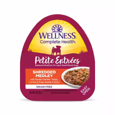 Wellness Complete Health Petite Entrees Adult Small Breed Grain-Free Chicken, Turkey, Carrots & Green Beans Shredded Medley